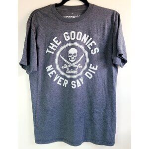 The Goonies Never Say Die Gray Graphic T-Shirt Pirate Skull Logo Men's Medium